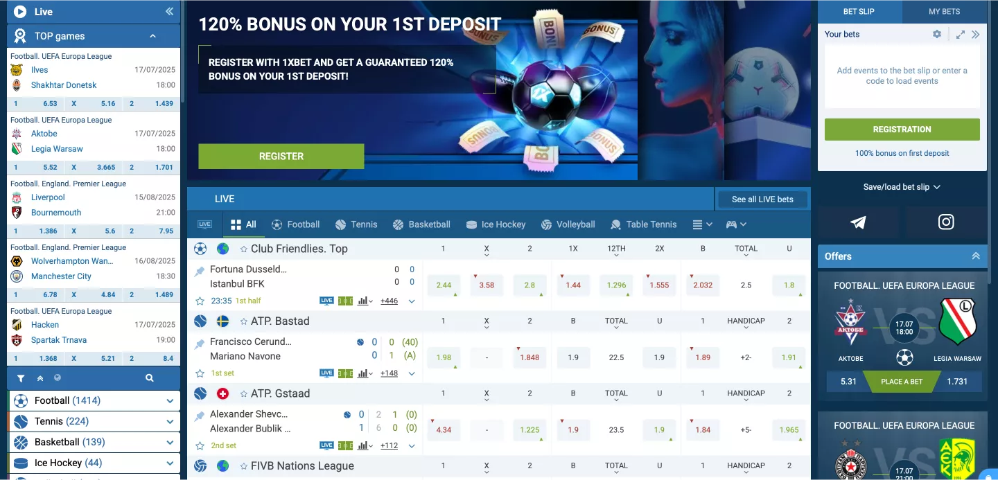 Real time betting 1xbet