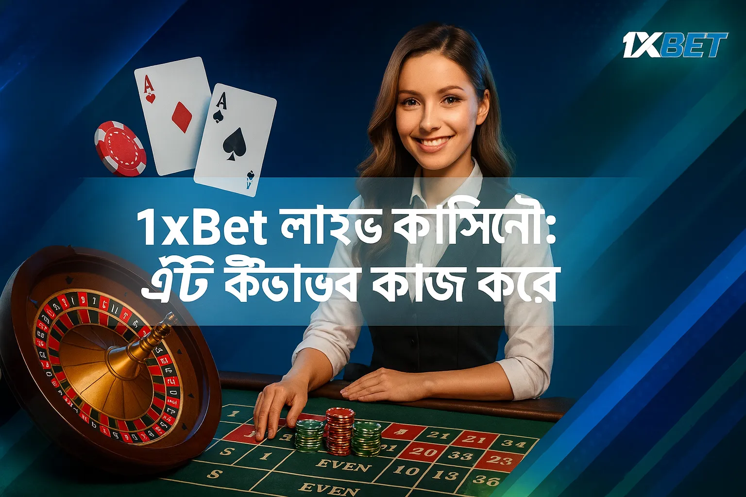 লাইভ ক্যাসিনো 1xBet: গেমিং টেবিলে কার্ড এবং চিপস সহ রুলেটে ডিলার